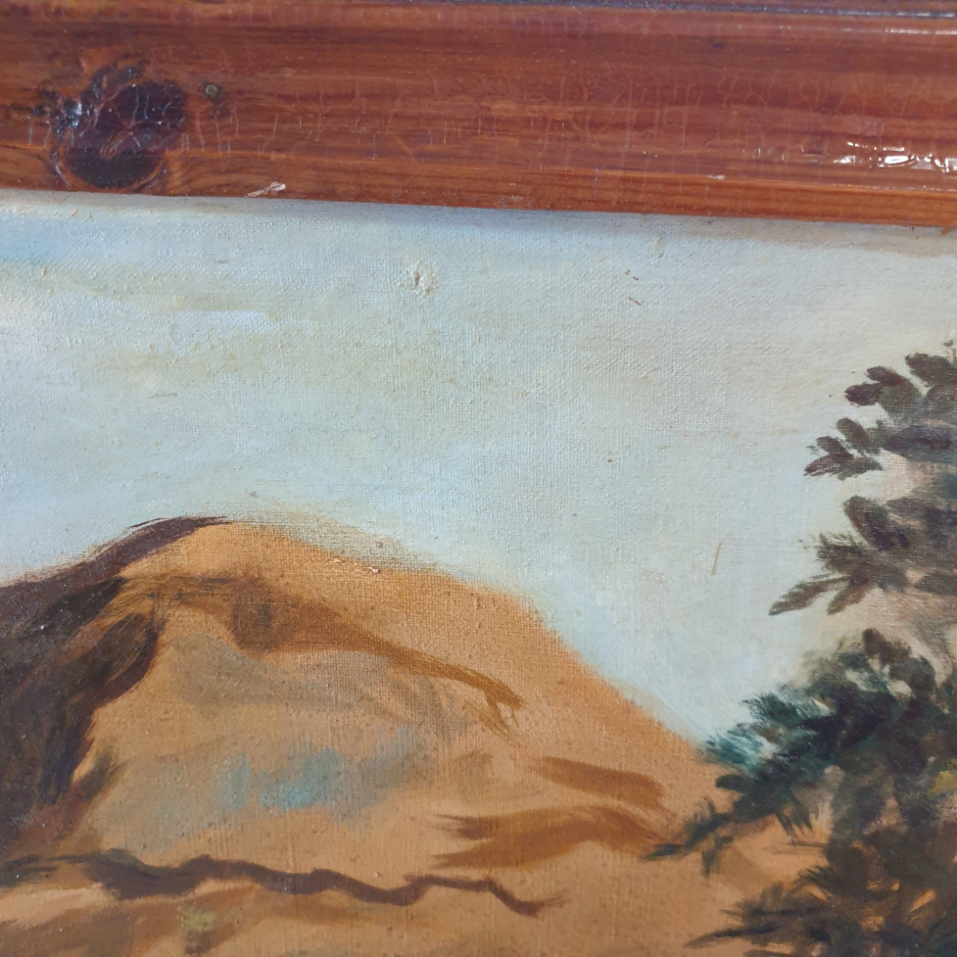 Картина "Жизнь на горном озере" холст, масло, небольшие дефекты рамы, есть подпись худ-ка, 152х67см. Картинка 16
